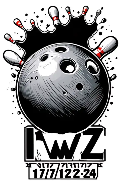 "IWZ 1/17/57 11/23/24" bowling ball hitting tattoo design idea
