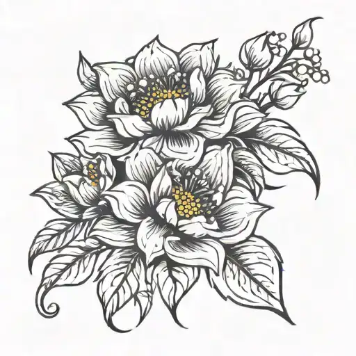 August, may and December birth flower tattoo design idea