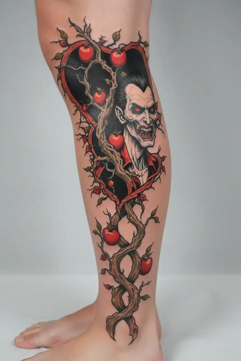 vampire bites apple tree branches tattoo design idea
