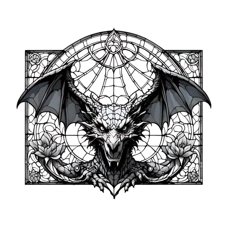 stain glass window gothic gargoyle tattoo design idea
