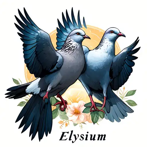 two doves with text saying Elysium tattoo design idea