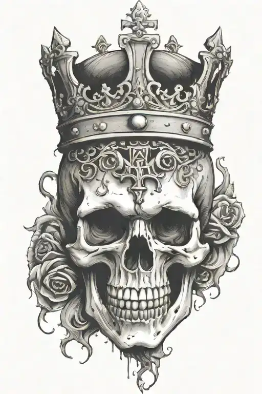 skull with crown and upside-down cross tattoo design idea