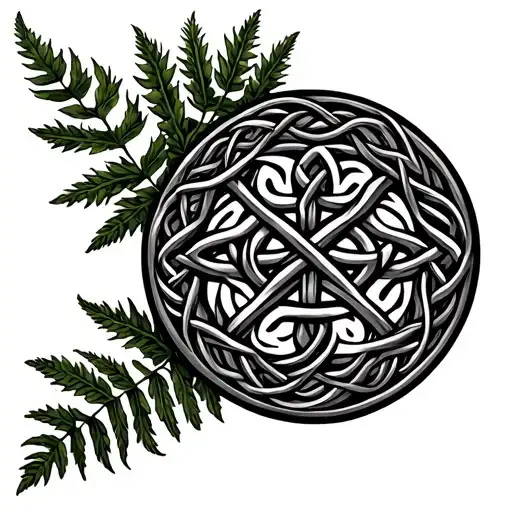 Celtic knot circular with ferns & thistles incorporated tattoo design idea
