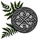 Celtic knot circular with ferns & thistles incorporated tattoo design idea