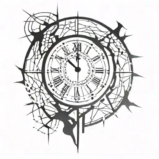 clock with cracks tribal tattoo design idea