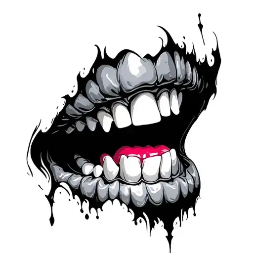 human teeth designed with dark gothic print forming mouth tattoo design idea