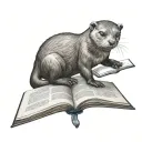 river otter holding open book surrounded tattoo design idea