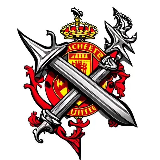 Ukraine trident being held by the Manchester United Red Devil tattoo design idea