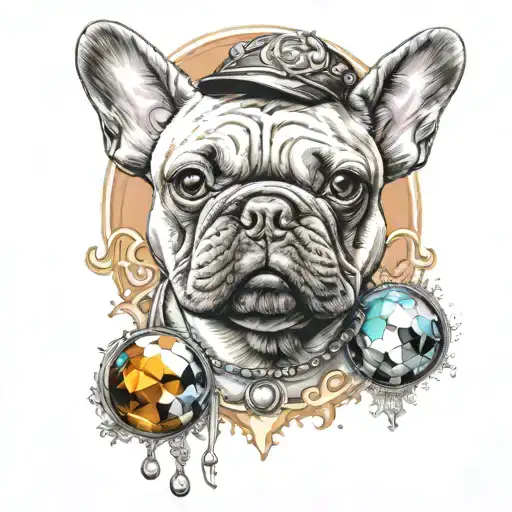 magical French bulldog with crystal ball tattoo design idea