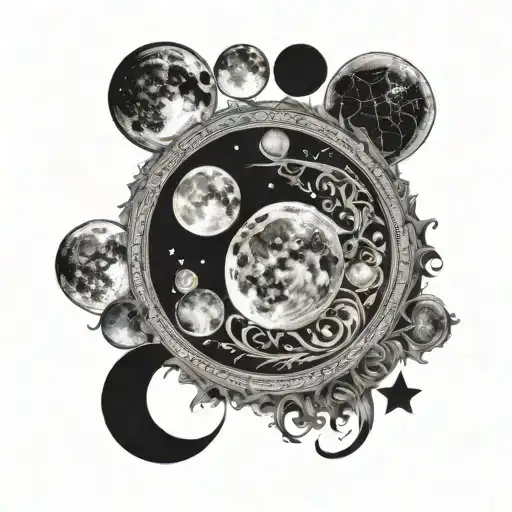gothic moon and moon phases tattoo design idea