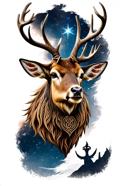 celtic stag head night sky filled tattoo design idea