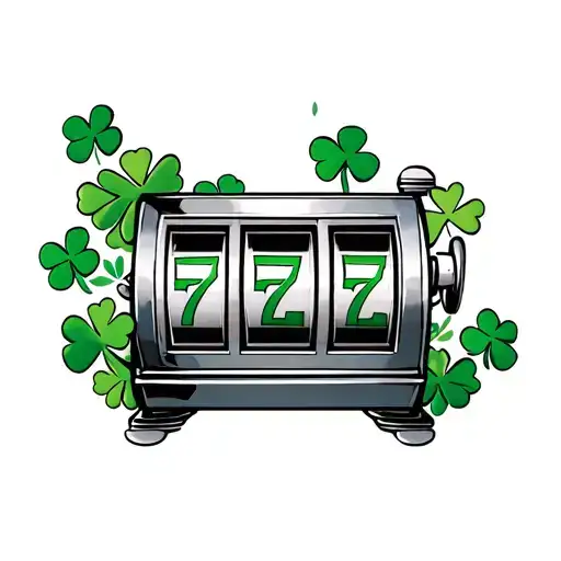 large 7 behind a slot machine reel with clovers for accents  tattoo design idea