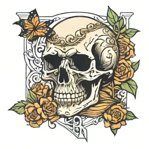 Lamborghini sports car, skull, life and death, love and hate, sex tattoo design idea