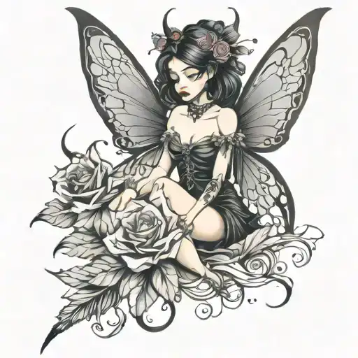 dark fairy falling tattoo design idea
