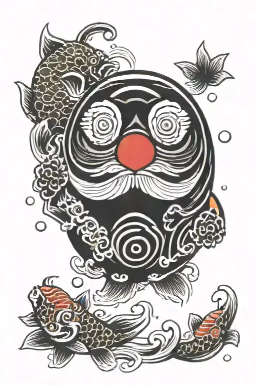 daruma doll with koi fish tattoo design idea