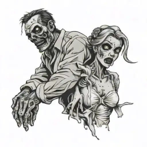 zombie husband and wife holding hands tattoo design idea
