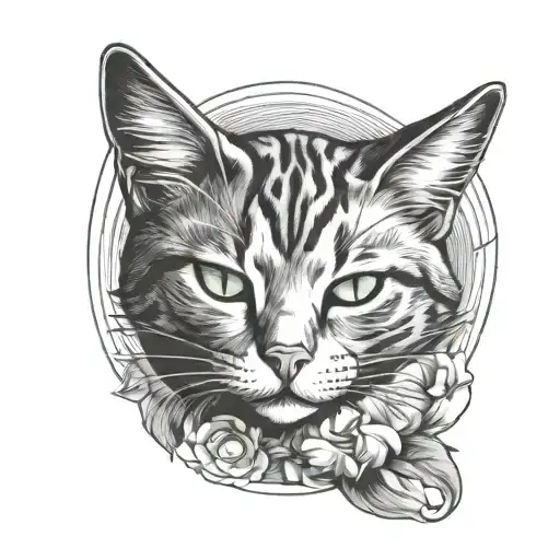 sweet cat with green eyes sleeping under the sun tattoo design idea