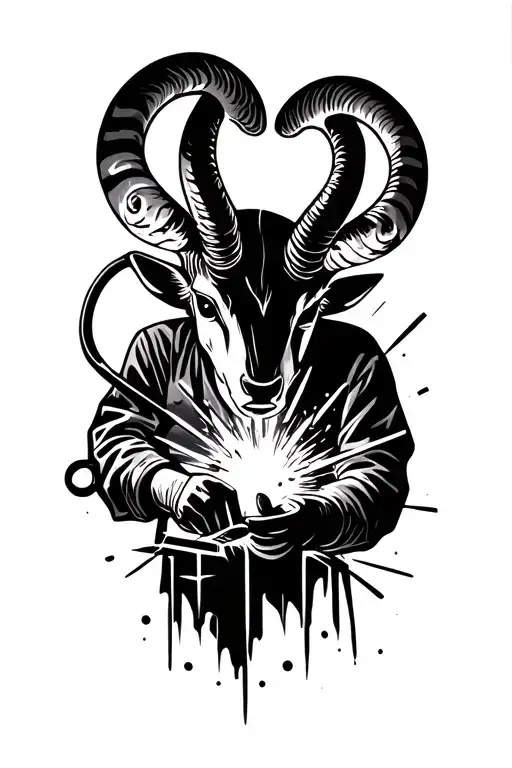 capricorn welder working on a metal tattoo design idea