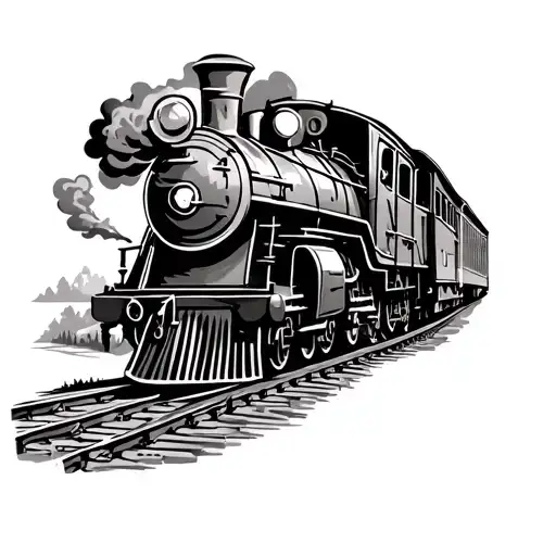 steam train going on tracks fading tattoo design idea