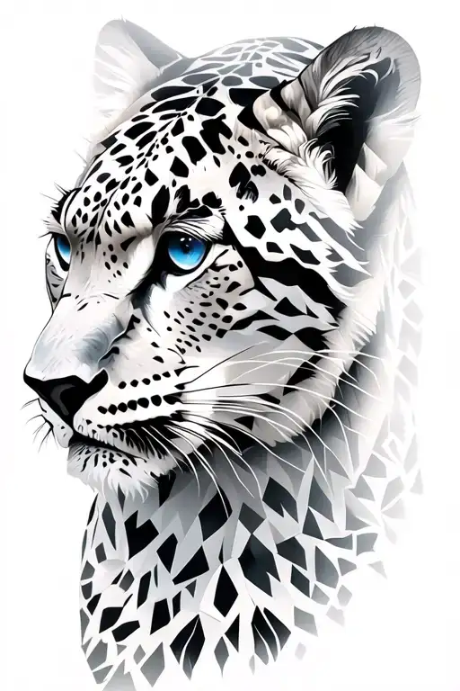 Snow Leopard with blue eyes. tattoo design idea