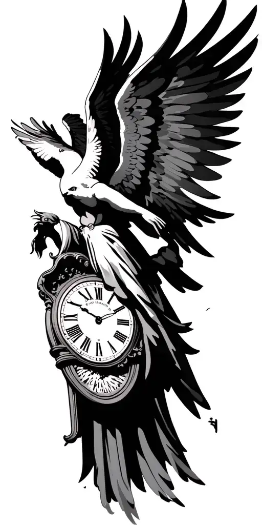 Saint Michael archangel, Dove flying, clock face isaiah 41:10 bible verse, tattoo design idea