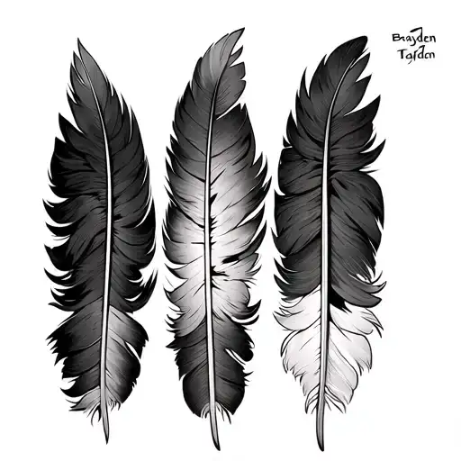 3  eagle feathers going up the arm with gaps in between them. Brayden will go in one of the gaps between feathers and a  tattoo design idea