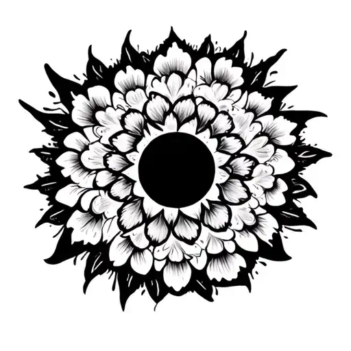 a mandala of flowers and tribal for the elbow, but in its center is a hole tattoo design idea