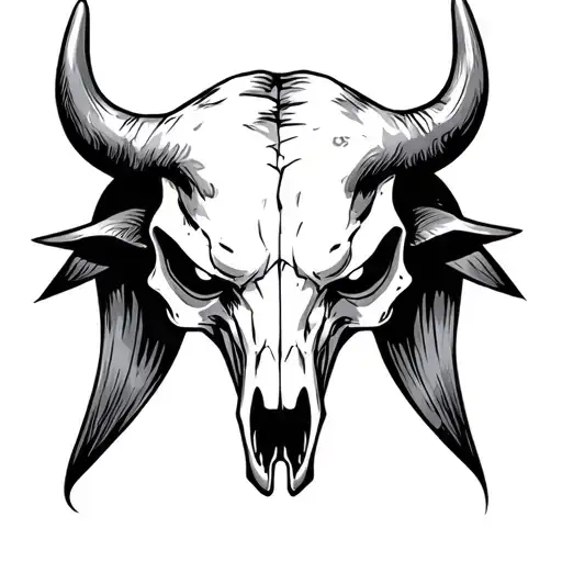 bull skull, angry, evil tattoo design idea