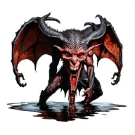 demon.extreme realism.standing over a puddle  tattoo design idea