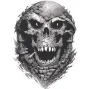 destroyed ancient ruin castle overlooking mountains tattoo design idea