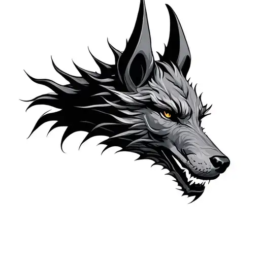 dragon and wolf head tattoo design idea