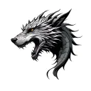 dragon and wolf head tattoo design idea