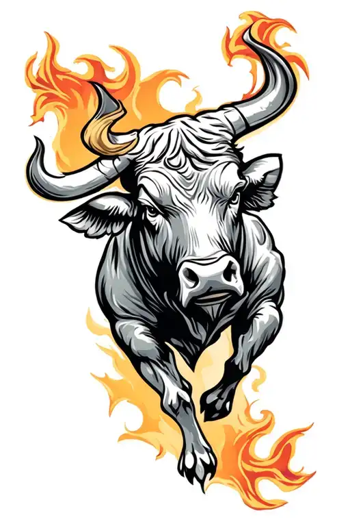 runing raging bull tattoo design idea