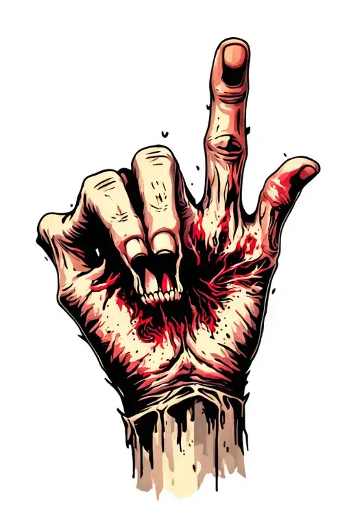 Upwards zombie hand missing index and middle finger tattoo design idea
