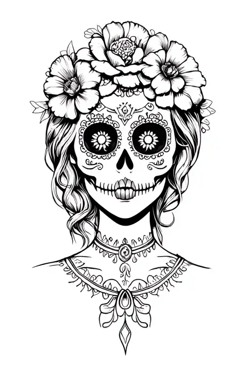 day of the dead girl, sugar skulls tattoo design idea