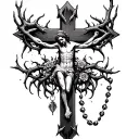 cross crucifix with rosary and thorn crown tattoo tattoo design idea