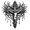 cross crucifix with rosary and thorn crown tattoo tattoo design idea
