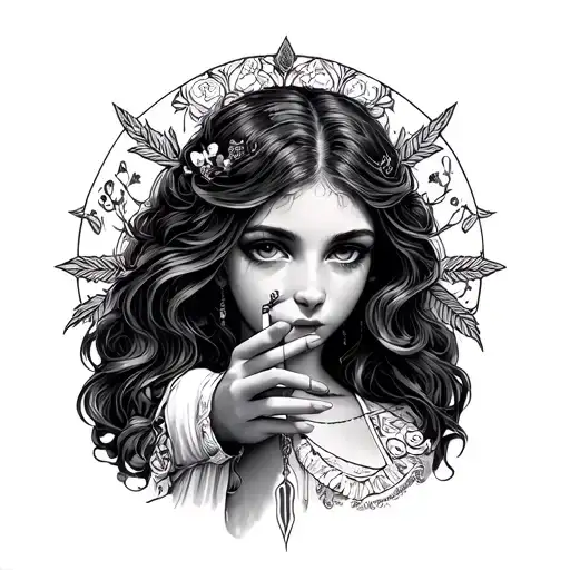 The palms of the holy girl hold a cigarette Jarum Classic tattoo design idea