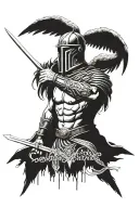 gladiator with wings and a sword with a quote from the bible that means strengths   tattoo design idea