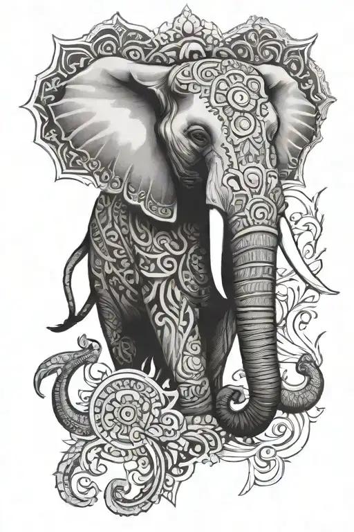 diamond shaped elephant mandala for sternum down to belly tattoo design idea
