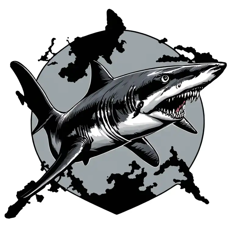 Alaska state lines with a shark inside tattoo design idea