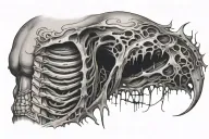torn skin opening the rib cage tattoo design idea