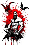 alice in wonderland theme but horror. include a bearded muscle merman wearing a leather harness. gay erotica tattoo design idea