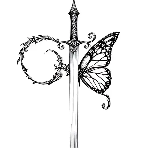 Butterfly whos wing form a semicolon, butterfly posed on a sword  tattoo design idea