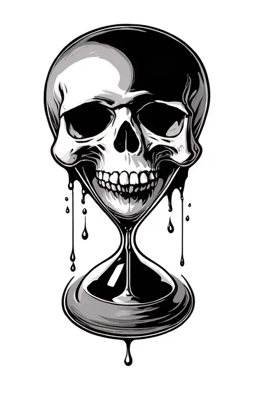 skull leaking hour glass tattoo design idea