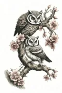 Cherry blossom tree with a Owl, a Red panda, a Eagle, Snow leopard, ring tail Lemar  tattoo design idea