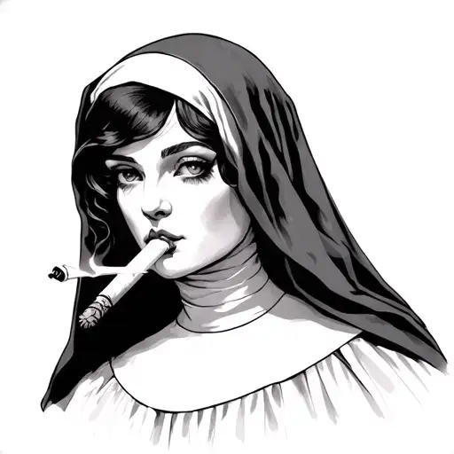 lilith nun smoking joint tattoo design idea