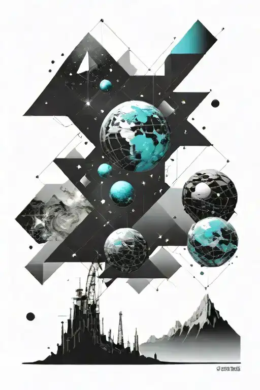 A Geometric Space Landscape Inspired By Technology Incorporating A Small Amount Of Cyan Tattoo tattoo design idea