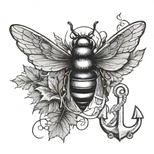 aircraft wings. a bee flying.  Three maple leaves. a anchor with rope and my police badge with 9003 on it tattoo design idea