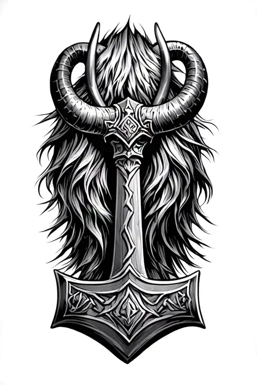 odins horns above thors hammer arm sleeve tattoo design idea